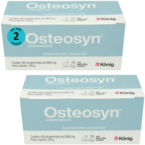 Osteosyn 2000mg Com 60 Comprimidos Para Cães e Gatos Raças Grandes Kit C/ 2